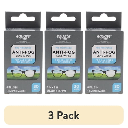(3 pack) Equate Anti-Fog Pre-Moistened Lens Cleaning Wipes, 30 Count