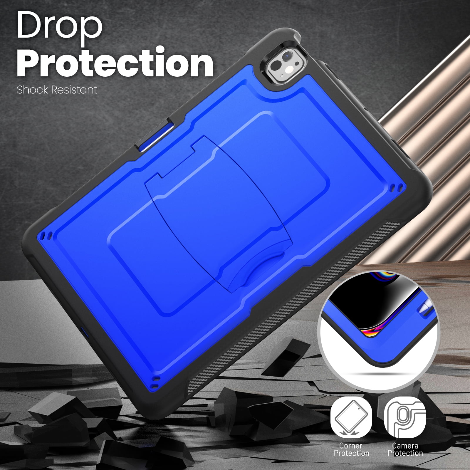 Allytechgroup Case for Apple iPad Pro 13 inch (M4) 2024 with Pencil Holder/ Support Pencil 2nd & Magnetic Attachment Wireless Charging Kickstand Hard PC + Soft TPU Shockproof Stand Rugged Cover, Blue