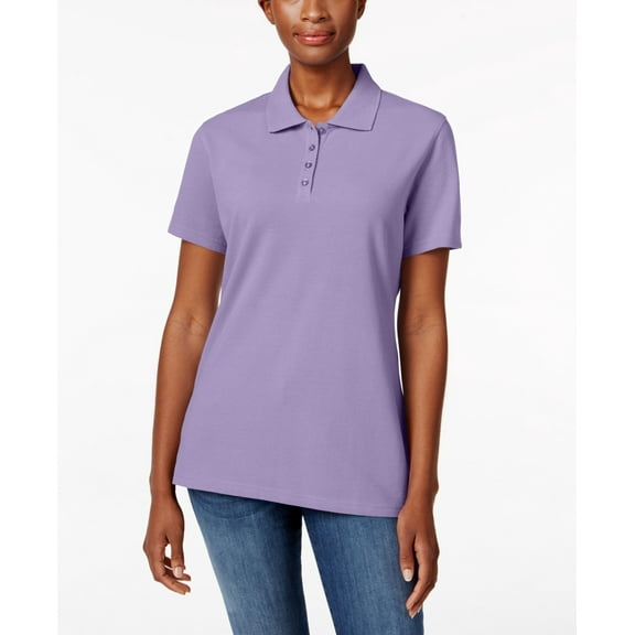 Karen Scott Petite Pique Cotton Polo Shirt Lilac Sachet PXS