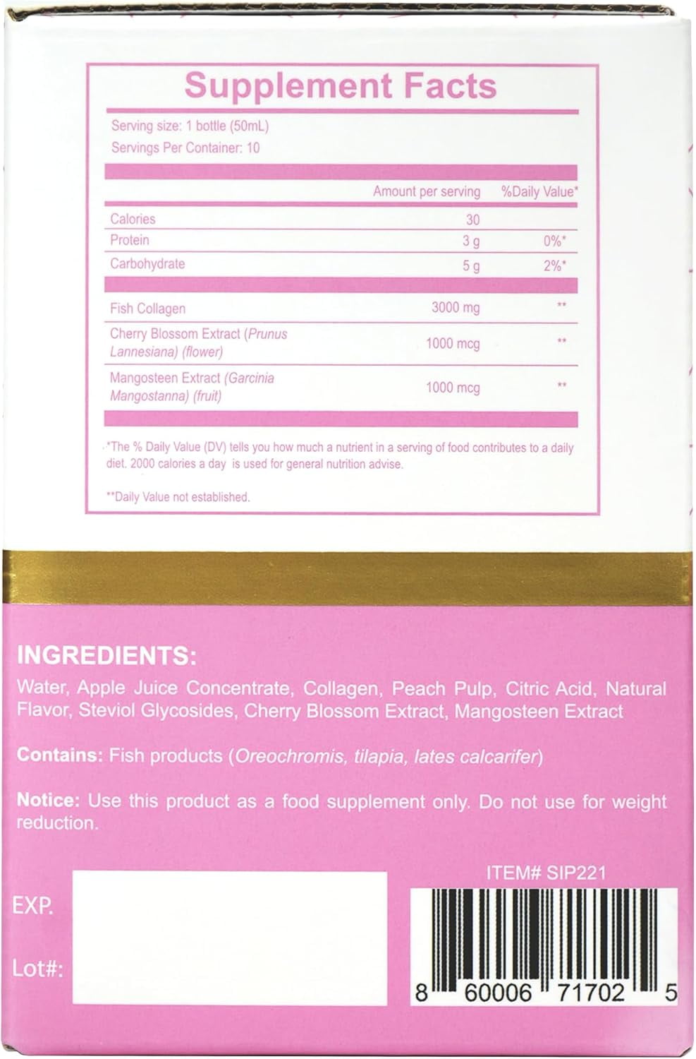 Sipnutri Japanese Sakura Glowing Skin Collagen Drink - with Cherry Blossom & Mangosteen Extract, Support Skin Radiance, Hydration & Elasticiy, Daily Antioxidant Support –1.69 fl oz x10