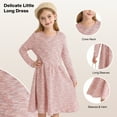 thumbnail image 5 of Actgleam Girls Long Sleeve Dress Round Neck A-line Casual Cute Knit Waffle Dresses for Girls,Pink Purple,11-12Years, 5 of 11