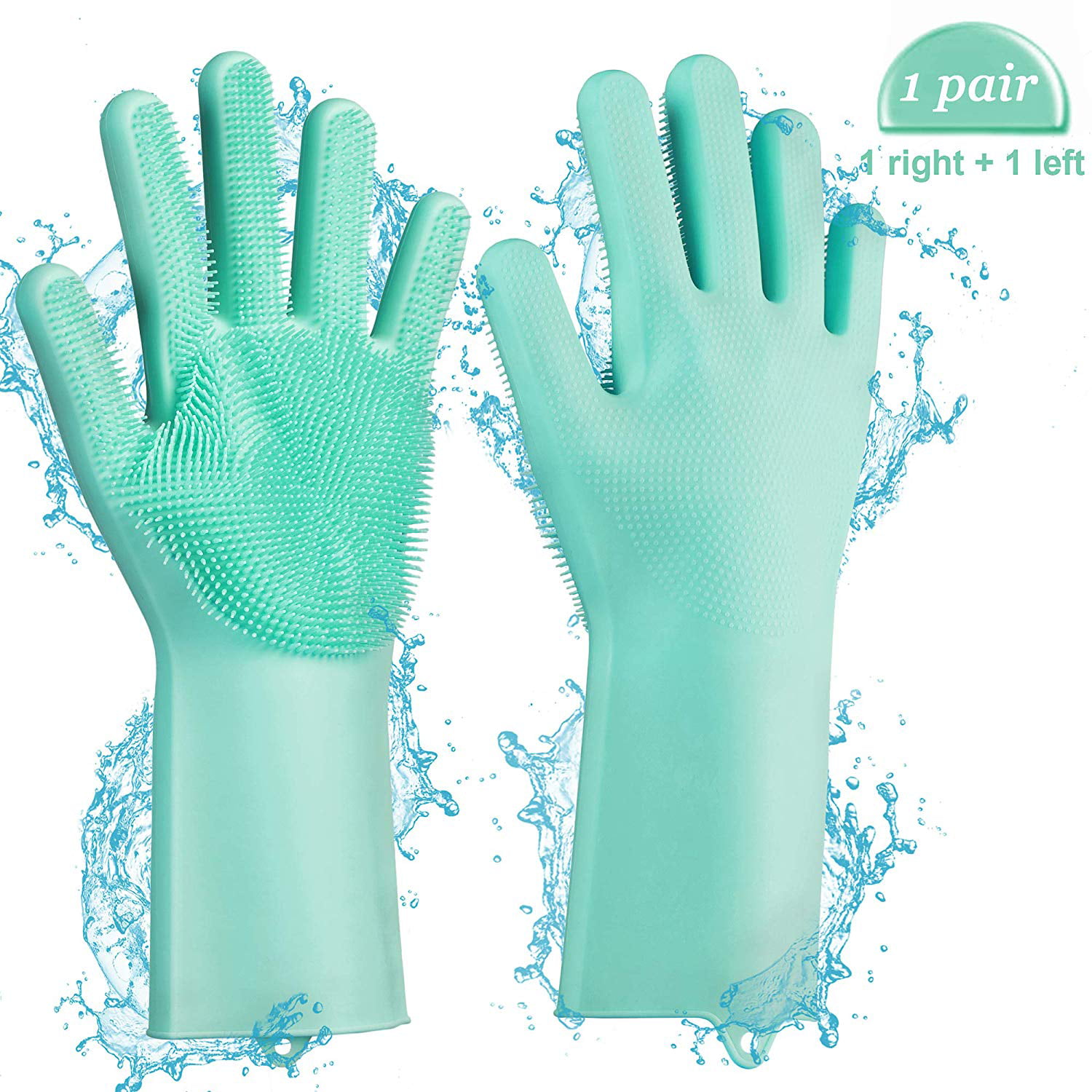 Heat Resistant Reusable Cleaning Gloves for Kitchen Car KOBWA Silicone Gloves Magic Dishwashing Gloves with Scrubber Pet Care 1 Pair Bathroom 