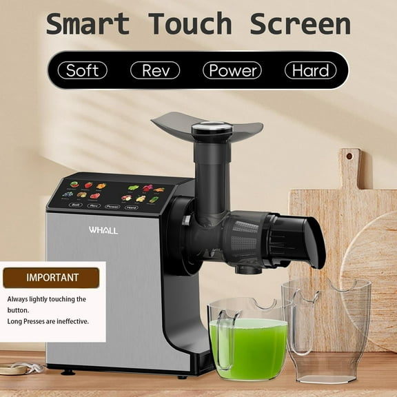 WHALL Masticating Slow Juicer, Grey - 2 Speed Modes, Touchscreen Control, Easy Clean, Cold Press Juicer for Fruits and Vegetables