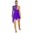 thumbnail image 2 of zdhoor Womens One Shoulder Long Sleeve Lyrical Dance Leotard Sheer Lace Split Mesh Skating Leotard Dress Purple L, 2 of 7