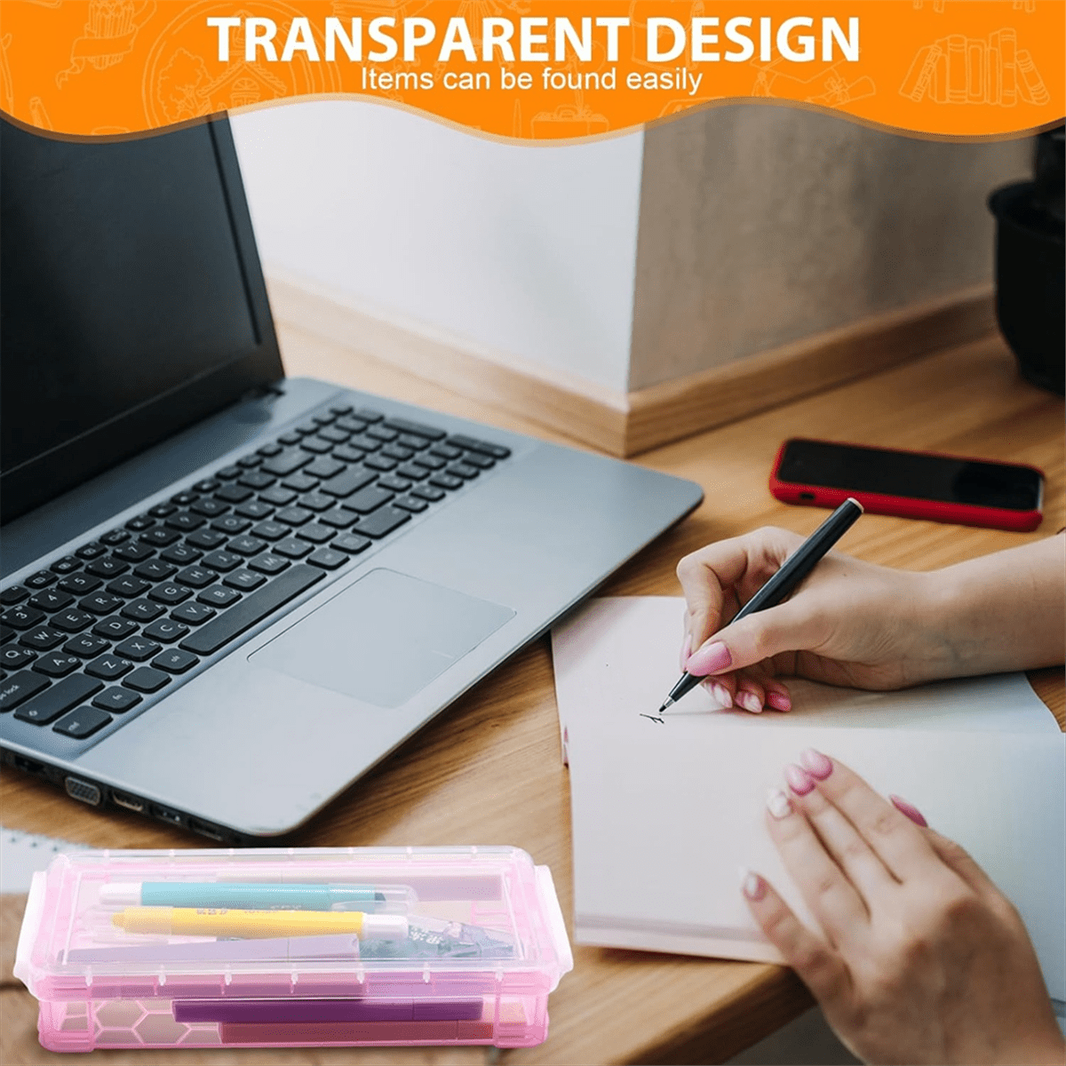 HOT 10Pcs Large Capacity Plastic Pencil Box Clear Case Crayon with Snap Tight Lid Watercolor Pen Storage