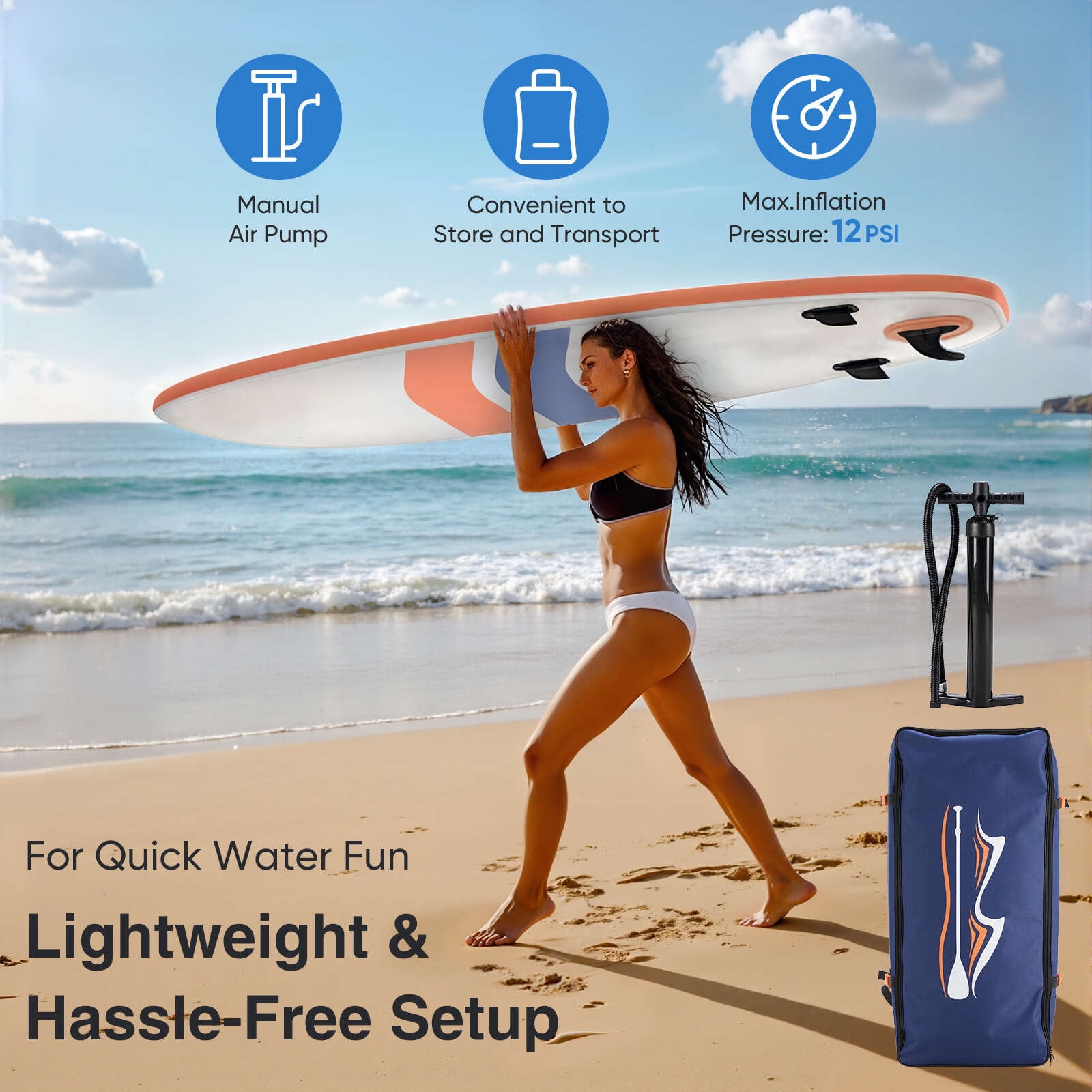 Gianna Inflatable Stand Up Paddle Board with Premium SUP Paddleboard Accessories,2-in-1 Paddle for Adults,Orange