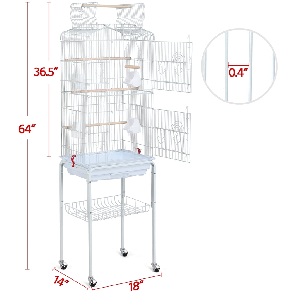 Yaheetech 64"H Open Top Metal Bird Cage Large Parrot Cage w/ Double Doors & Rolling Stand for Budgie Parrot Canary Cockatiel, White