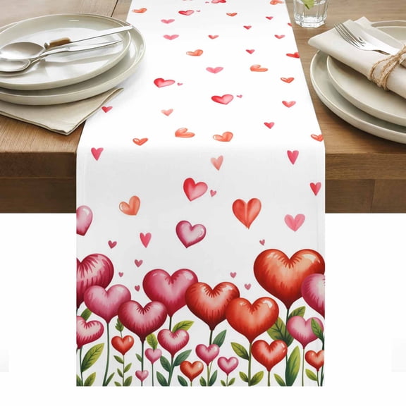 Valentine's Day Table Runner - 108 Inch Long, Kitchen Dining Table Runner Dresser Scarves, Watercolor Love Flowers Leaves Plants Spring Farmhouse Decor for Coffee Tables Wedding Party Banquet