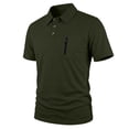 thumbnail image 2 of LEKWK Golf Shirt for Men Short Sleeve Collared Shirt with Zipper Chest Pocket Casual Textured Knit Lightweight Breathable Summer Activewear Army Green XL, 2 of 2
