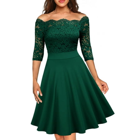Bridesmaid Dress Vintage MIUSOL Women's Formal Evening Cocktail Party Swing Dress,Vintage Cold Shoulder Lace Wedding Bridesmaid Dresses(Green,Size M) ()