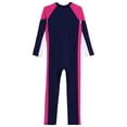 thumbnail image 4 of YUUMIN Girls Upf 50+ Long Wetsuits Long Sleeve Zip Up One Piece Swimsuits Sun Full Body Cover Navy Blue 3-4, 4 of 6