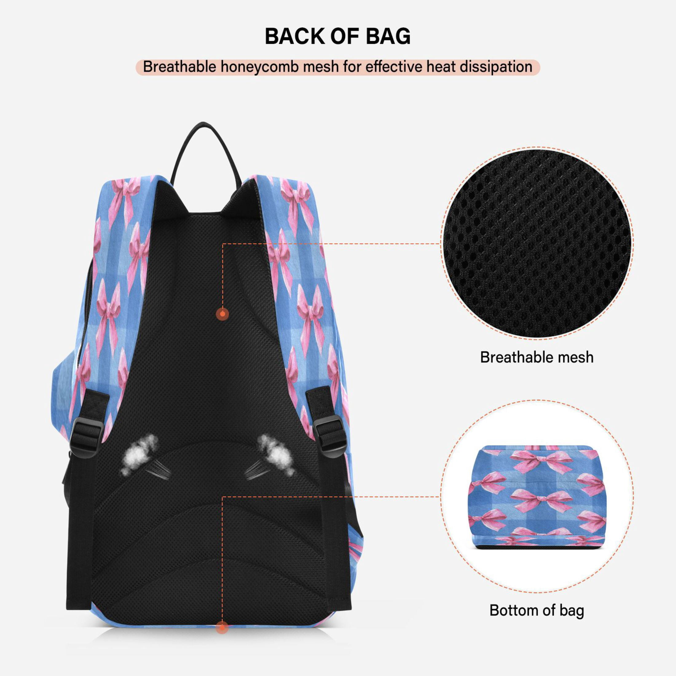 2 Racquet Holder Tennis Backpack Tennis Racket Covers Gym Bags Cute Pink Bows