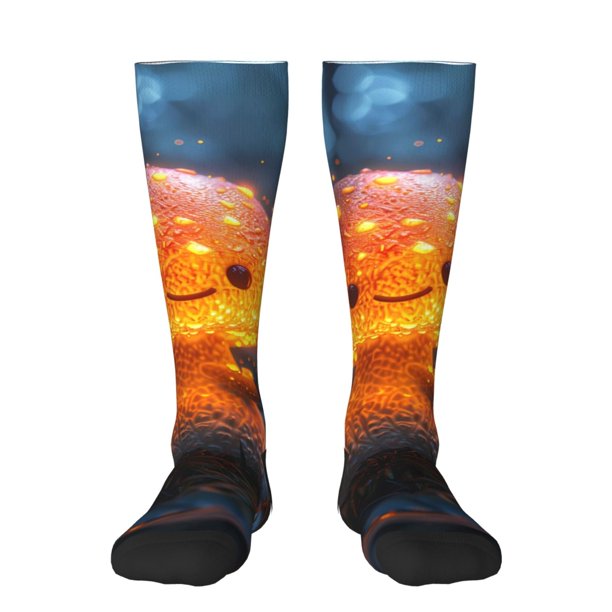 Fotbe Glowing Mushroom In Forest Calcetas Divertidas Estampadas para Hombre y Mujer, Calcetas de Algodón hasta la Rodilla para Caminar, Correr, Enfermería y Embarazo