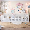 thumbnail image 2 of UHOMEPRO Twin Size Montessori Floor Bed with Door, Safety Guardrails & 7 Removable Slats, Low Profile Wood Floor Bed Frame for Kids, No Box Spring Needed, White, 2 of 9