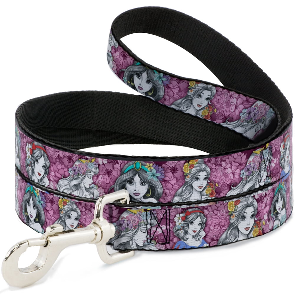 Disney Pet Leash, Dog Leash, Princess Sketch Poses Floral Collage Pinks