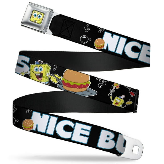 Sponge Bob Face Close Up Sponge Bob & Krabby Patty Nice Buns Webbing Seatbelt Belt Standard