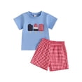 thumbnail image 1 of SUNSIOM Ensembles de Shorts pour Garçons de la Fête de l'Indépendance Manches Courtes Col Rond Hauts Broderie Popsicle Ensembles de Shorts à Carreaux, 1 of 6