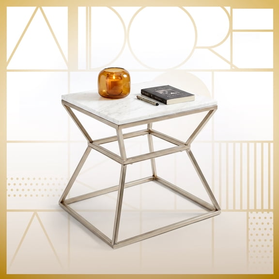 Adore Decor Audrey Marble Side Table Silver