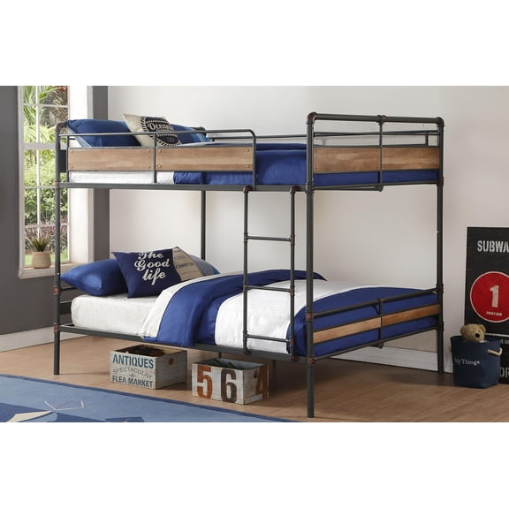 Pemberly Row Contemporary Metal Queen Over Queen Bunk Bed in Sandy Black