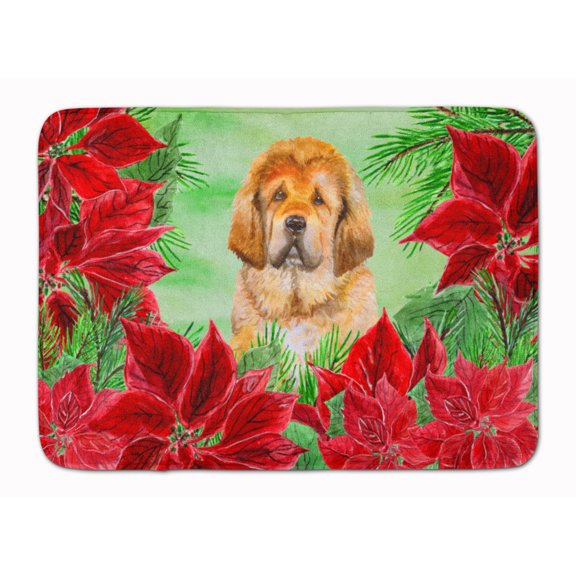 Tibetan Mastiff Poinsettas Machine Washable Memory Foam Mat