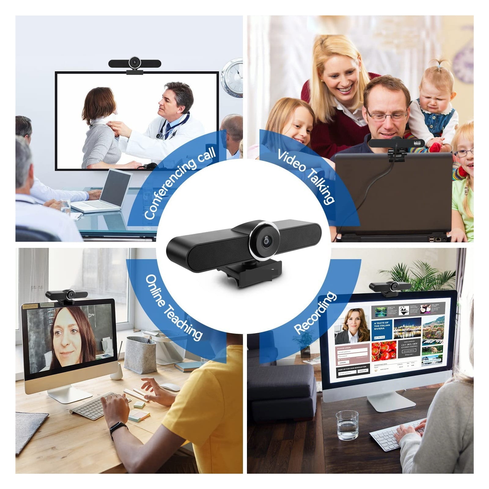 4K Conference Room Webcam With Microphone And Speaker 8MP Computer Video Camera With Wide Angle AI Auto Framing For Streaming ,Full Clarity