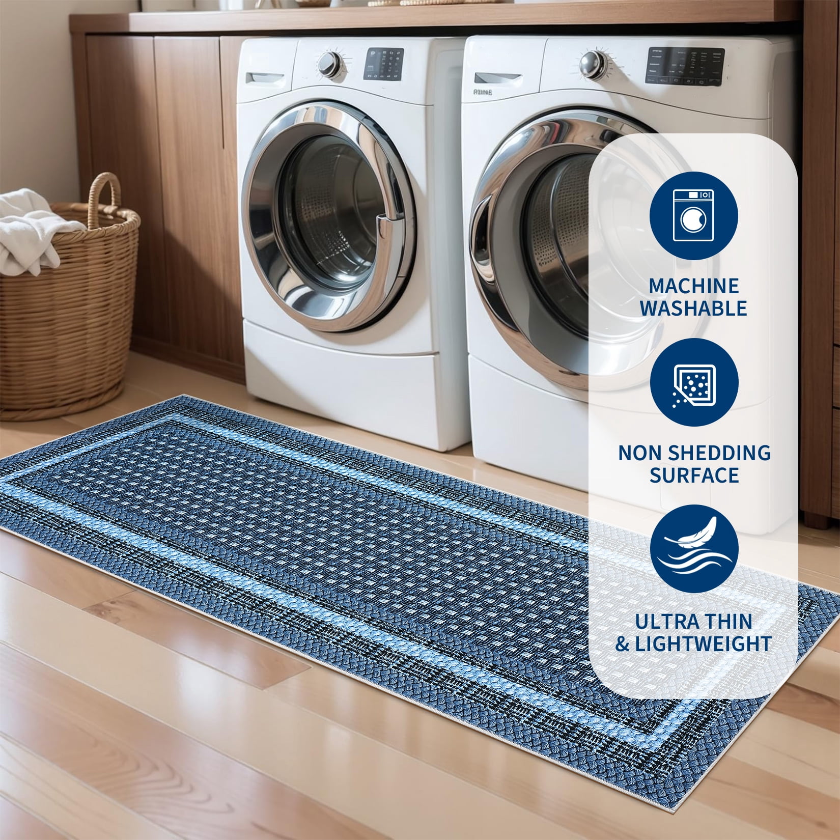 Garvee 5'x7' Bordered Print Area Rug Washable Rugs, Non Slip Modern Geometric Rug Stain Resistant Indoor Carpet for Living Room Bedroom Dining Room, Blue
