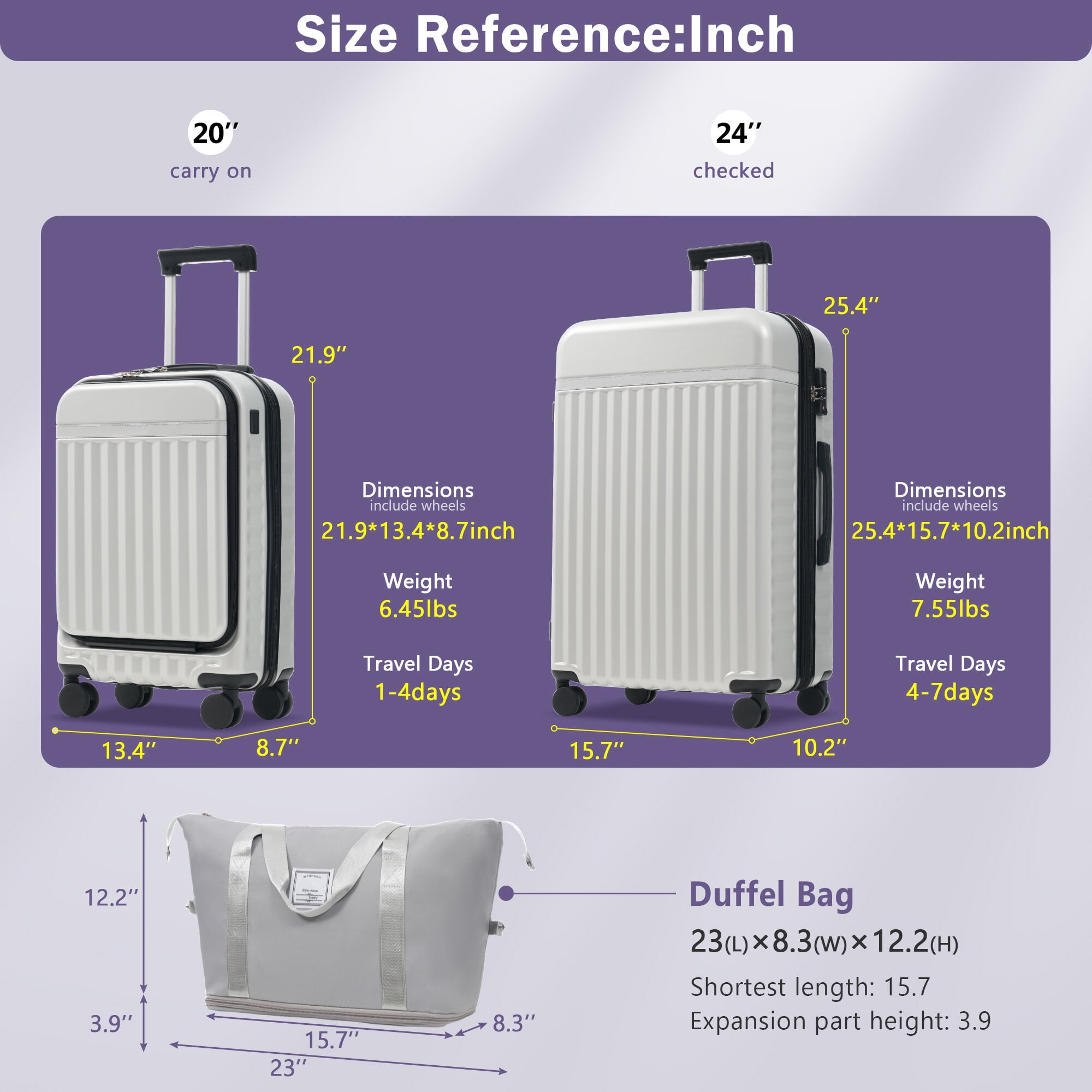 Hard Shell Luggage Front Opening Luggage Set 3 Piece, Hardside Carry on Suitcase with USB Port, Expandable Luggage with Handle Bag Spinner Wheels TSA Lock,Carry On Hard Shell Luggage