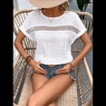 thumbnail image 4 of Blusas Bohemias de Punto con Cuello Redondo, Corta, Bordadas, con Encaje y Aberturas para Mujer M, 4 of 9