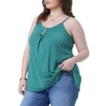 thumbnail image 2 of DARING DIVA Women's Plus Tank Tops with Button V Neck and Pleated Design 1X Green, 2 of 6