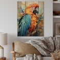 thumbnail image 2 of Designart "Vibrant Plumage Orange Blue Parrot" Animals Print on Natural Pine Wood, 2 of 5