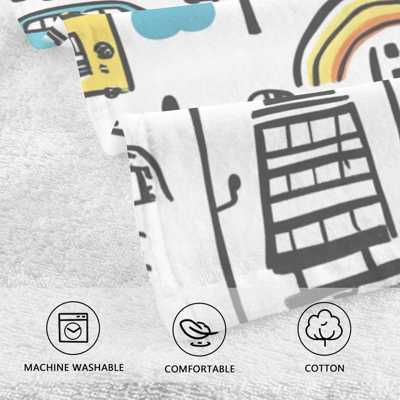 Cars and Rainbows Doodle Hand Towels Cotton Bath Towels Large Face Towels Absorbent for Bathroom 2 Packs