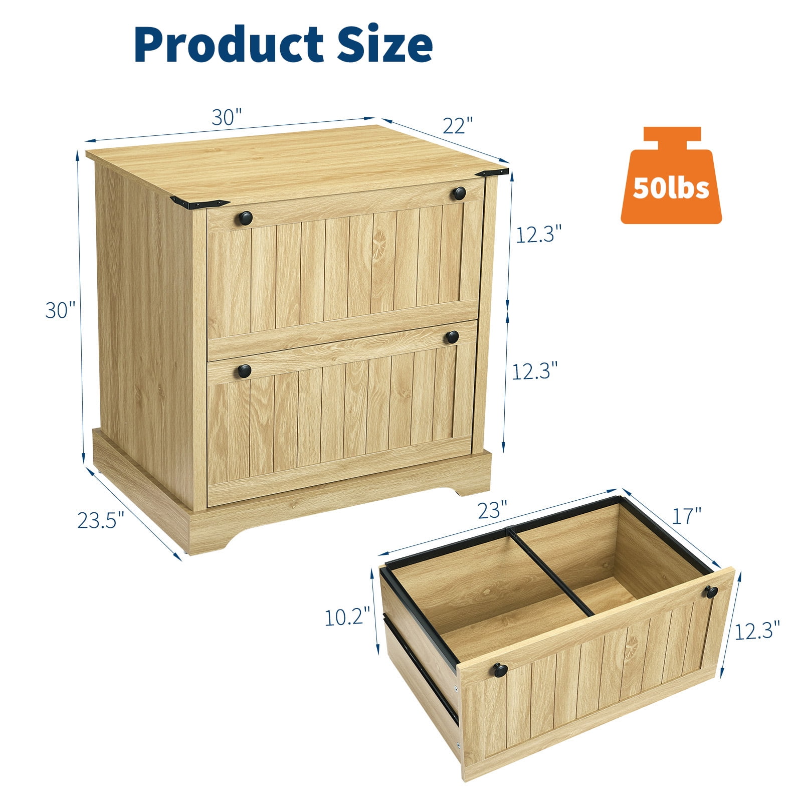 2 Drawer Farmhouse File Cabinet with Hanging File Folders for A4/Letter/Legal Size Documents ,30" Wood Lateral Filing Cabinet for Home Office,Large File Storage Printer Stand