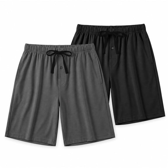 Neweven 2 Pack Cool Bamboo Shorts Men,Soft Breathable Pajama Pants Comfy Lounge Sleep Bottoms for Home Night Wear (Black & Dark Gray,L)