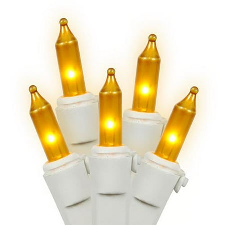 Set of 100 Opaque Gold Mini Christmas Lights - White Wire