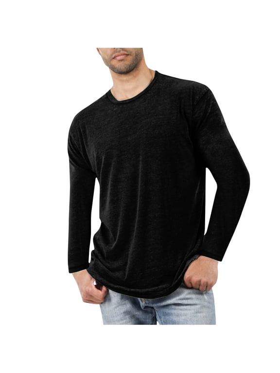 Besolor Men's Long Sleeve Shirts Casual Solid Color Round Neck Pullover Base Tops Plus Size Soft Pajamas Loungewear