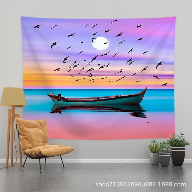 Papel pintado para colgar en la pared de estilo nórdico, digno de Instagram, para dormitorios, con un diseño de barco pequeño, hecho de terciopelo grueso, 150 x 130 cm.
