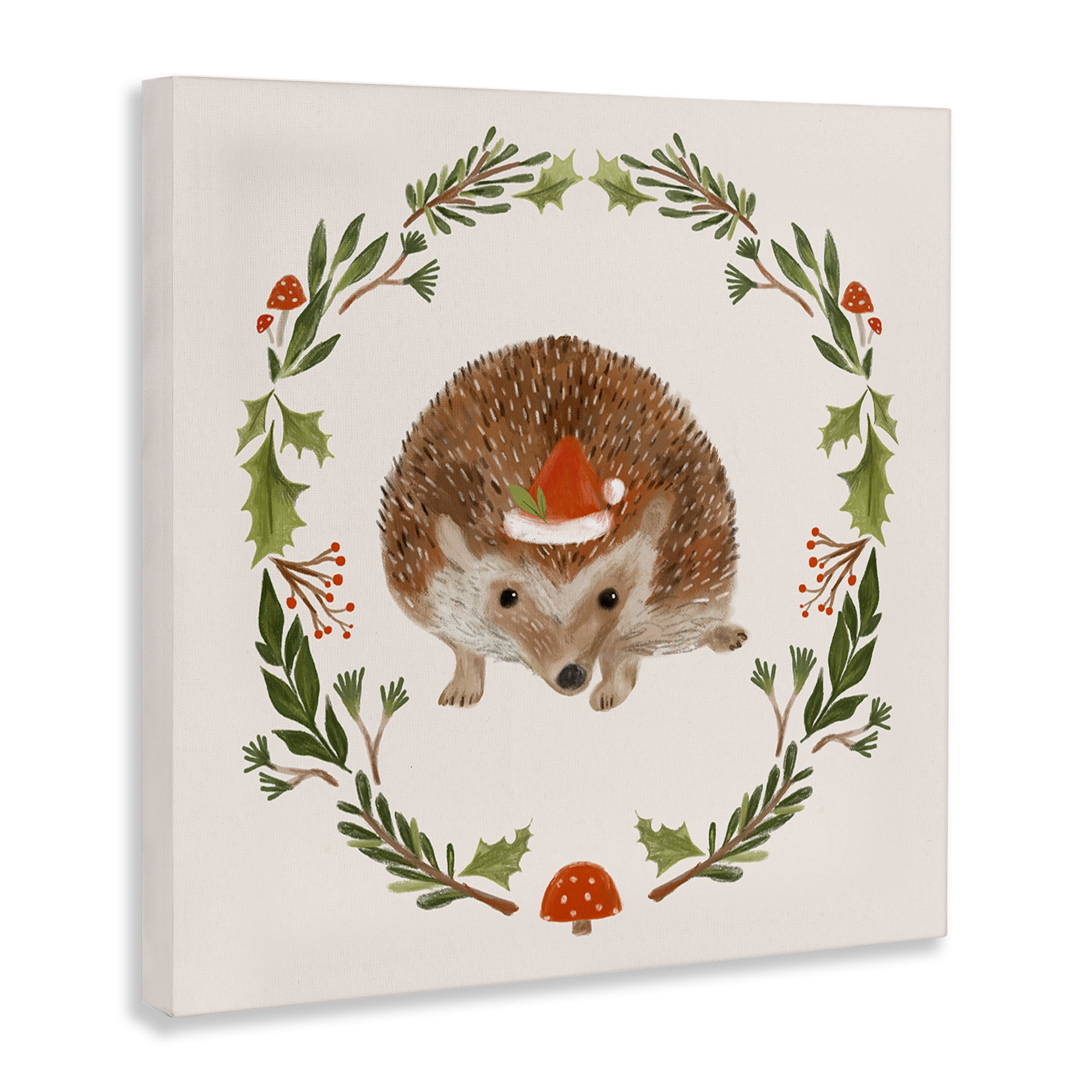 Stupell Industries Holiday Hedgehog Wreaf Holiday Painting Gallery Wrapped Canvas Art Prints Wall Art, 24 x 24