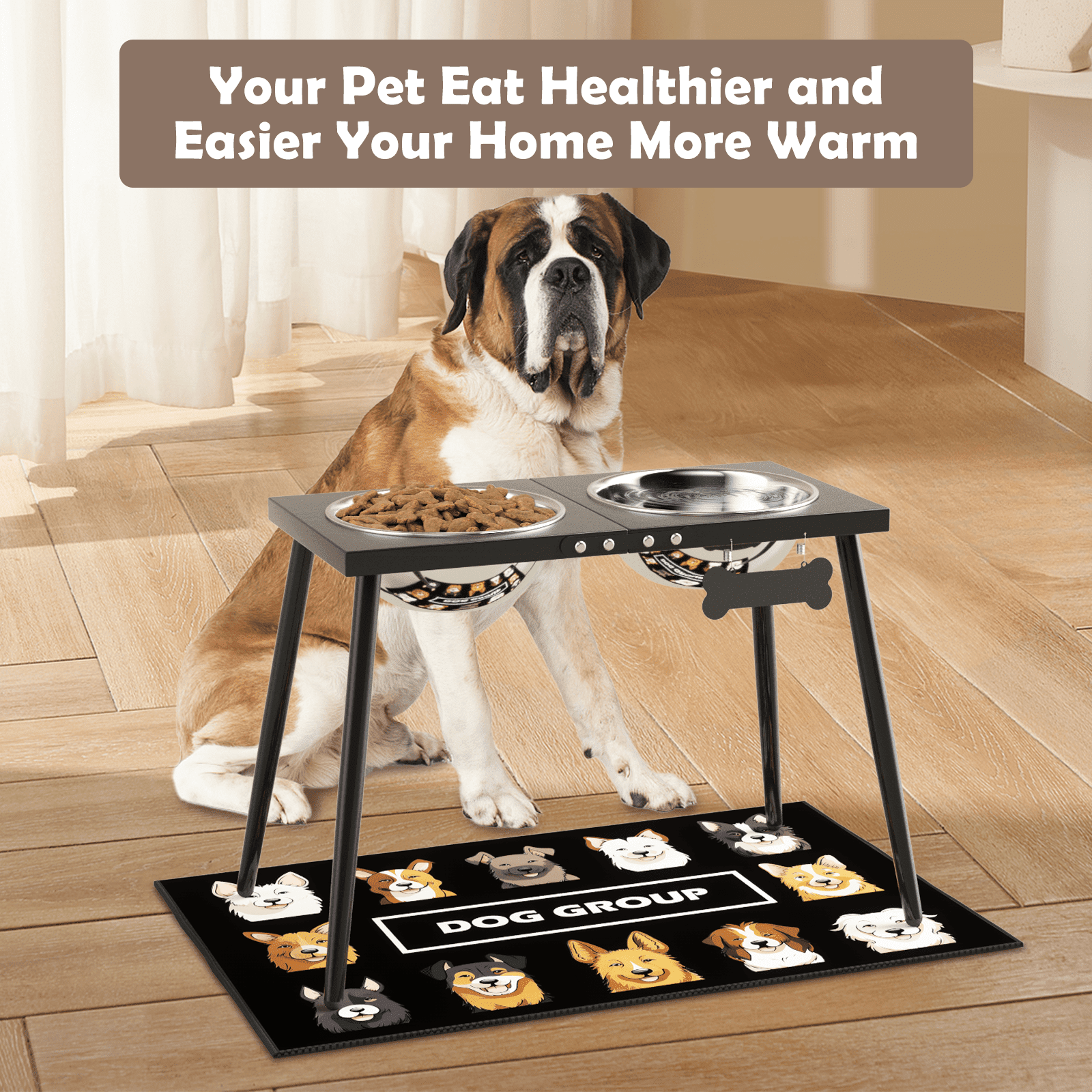 Metal Elevated Dog Bowls, 17in Tall Raised Dog Bowl Stand, Dog Food Bowls with 3000ml Stainless Steel Bowls and Sprill Proof Mat for Extra Large Dogs, Dog Food & Water Bowls