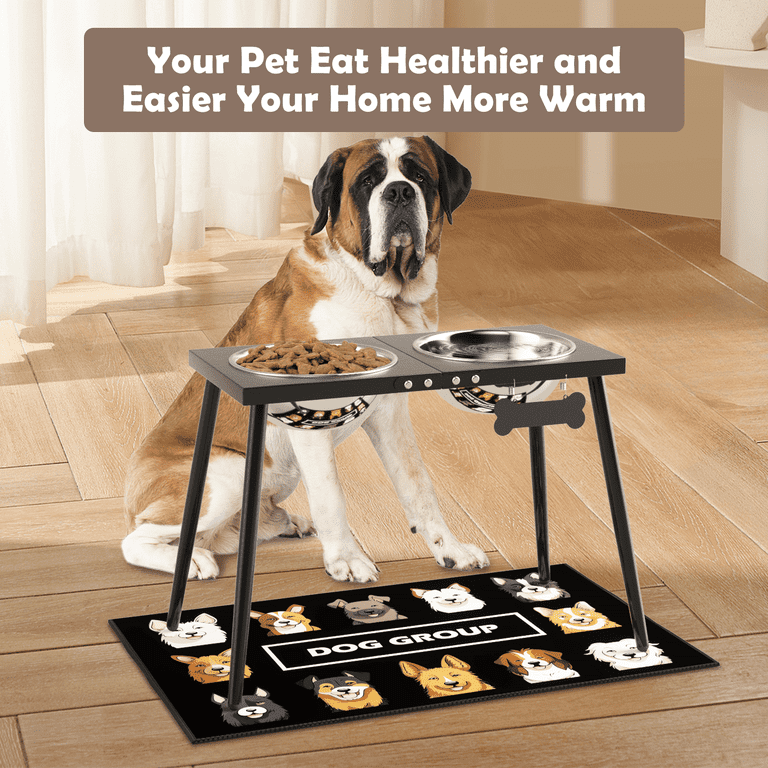 SHAINFUN Metal Elevated Dog Bowl Stand, 17" Tall with Mat photo 7