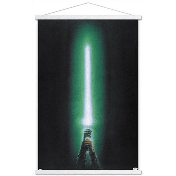 Star Wars: Original Trilogy - Green Lightsaber Wall Poster with Wooden Magnetic Frame, 22.375" x 34"
