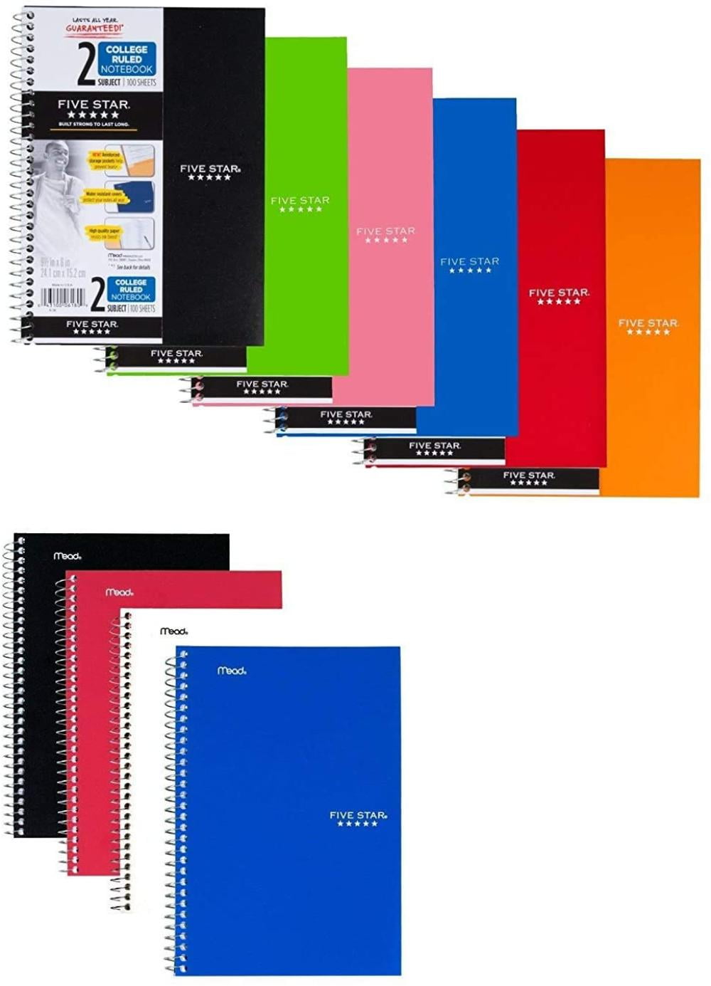 Mead (6180) Five Star Spiral Notebook, College Ruled, 2 Subject, 6 x 9.
