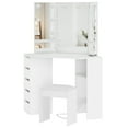 thumbnail image 4 of M optimized Vanity Desk with Mirror and Lights, Corner Makeup Vanity Desk, Large Dressing Tables with Charging, 5 Drawers, Shelves and Vanity Stool, 4 of 6
