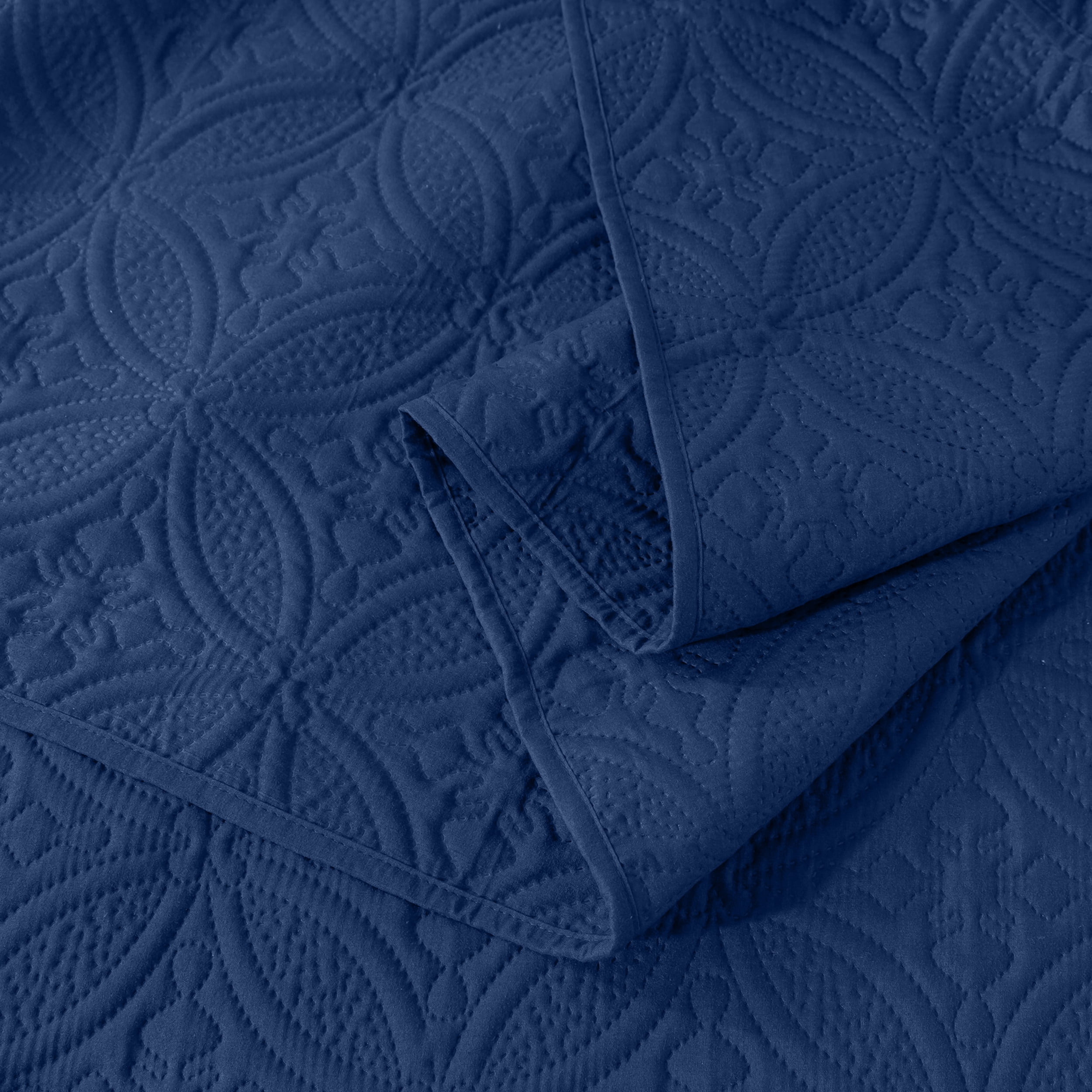 VCCOEM Quilt Set Full/Queen Size Lightweight Bedspreads, All Season Coverlet, 3 Piece (1 Quilt, 2 Pillow Shams), Coin Pattern, Navy Blue