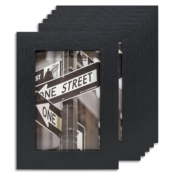 The Display Guys – Square Profile Picture Frame – Solid Black Wood with Mat – Wall Mounted – Tabletop Display - 4" x 6" - Set of 6