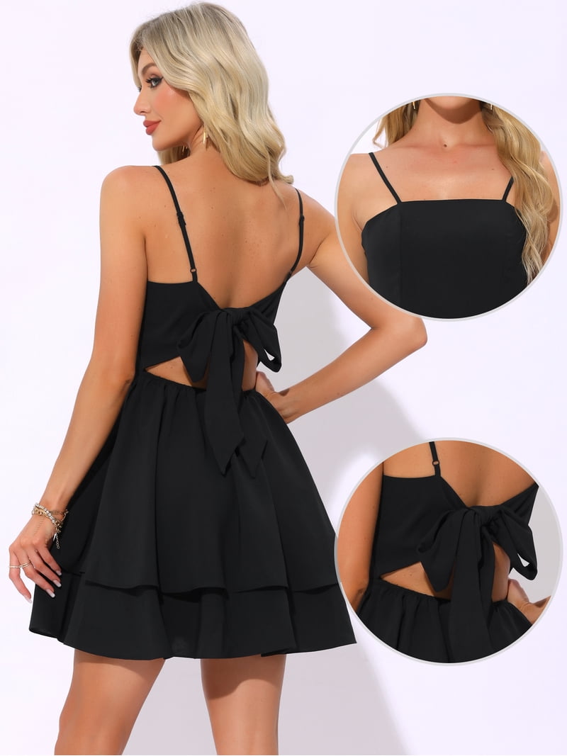 DARING DIVA Women's Backless Bow Tiered Ruffle A-Line Dress L Black - Walmart.com DARING DIVA Women's Backless Bow Tiered Ruffle A-Line Dress L Black - Walmart.com