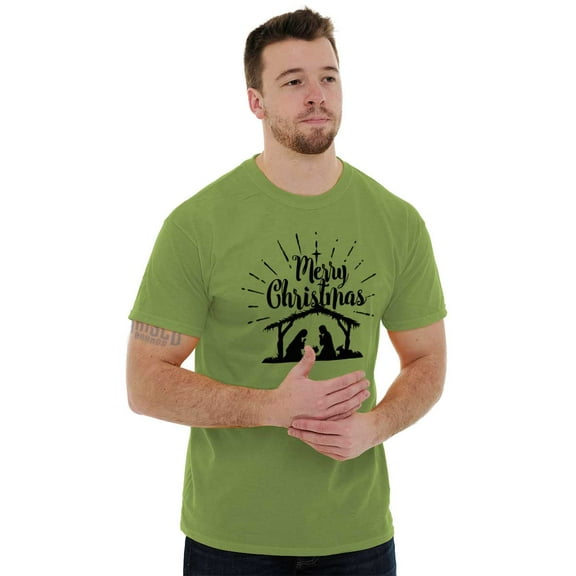 Merry Christmas Jesus Nativity Scene Plus Size Crewneck Graphic Tee Shirt Brisco Brands 2X