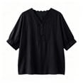 thumbnail image 4 of ITSAME Blouses for Women Button V-Neck Elbow Length Sleeve Shirts Ladies Loose Casual Tops Black Size XL, 4 of 6