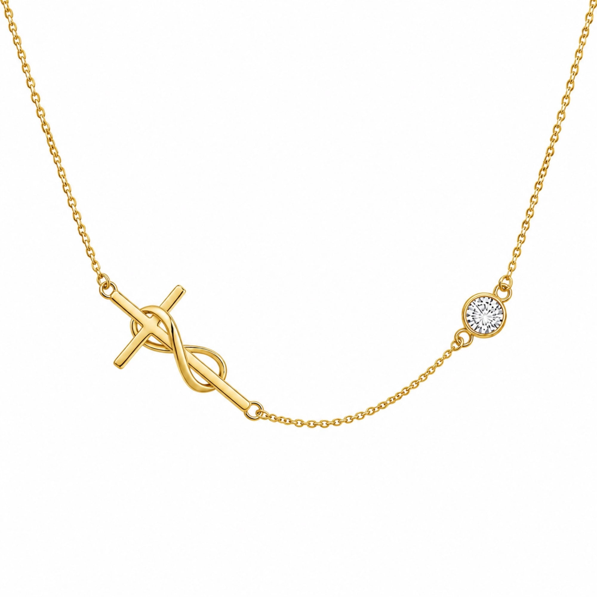 Taioiat Cross Infinity Necklace 14K Gold Plated Sideways Cross Pendant Necklace with Round Cubic Zirconia Religious Jewelry Mother’s Day Birthday Gifts for Women Mom