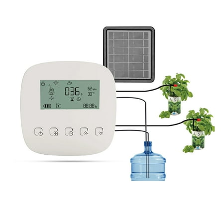 

walmeck Automatic Watering System Smart Watering Device Dual Pump System WiFi/ Voice/ Manual Control Programmable Watering Time Built-in Battery Solar Panel/ USB Charging Compatible with Home