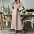 thumbnail image 6 of Evdexr Womens Linen Dresses Cotton Maxi Dresses Solid Colour Flowy V Neck Short Sleeve Retro Dress Plus Size Long Baggy 2025 Shirt Dress with Pockets Beige 2XL, 6 of 7